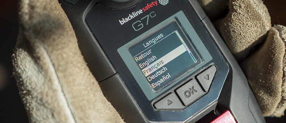Blackline's G7 wireless gas detector features a multi-lingual interface